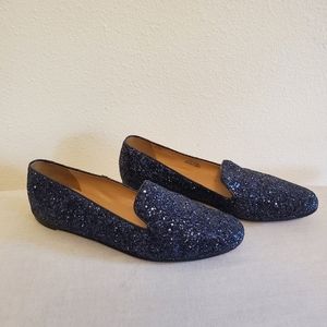 J Crew blue black glitter flats size 8